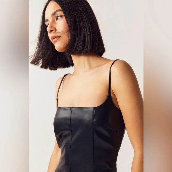 Nasty Gal Faux Leather Strappy Mini Dress | Black | Size US 4 | NWT - Picture 2 of 4